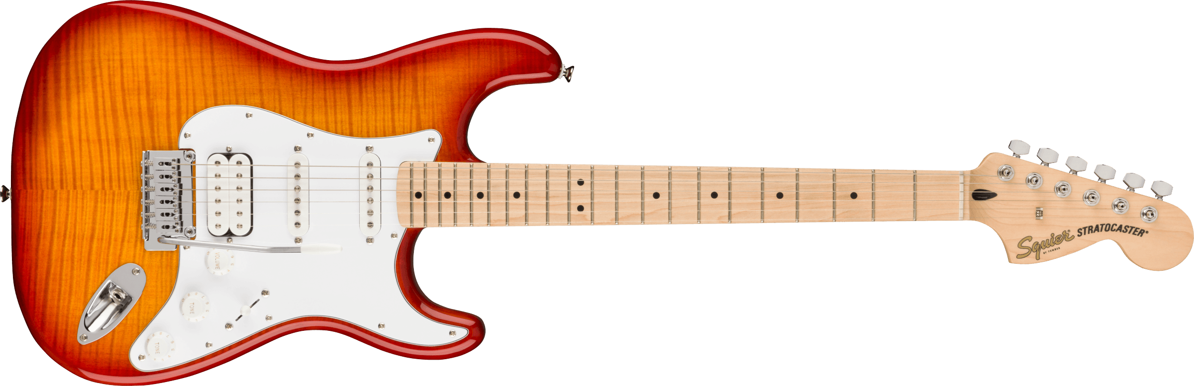Squier® Affinity Series™ Stratocaster® FMT HSS, Maple Fingerboard, White Pickguard, Sienna Sunburst