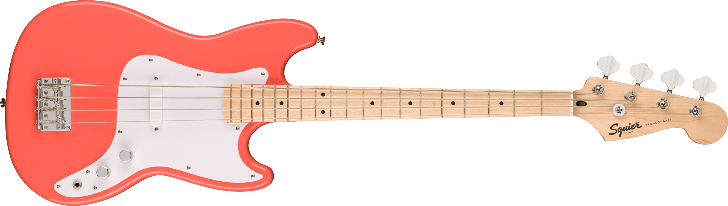 Squier® Squier Sonic® Bronco™ Bass, Maple Fingerboard, White Pickguard, Tahitian Coral