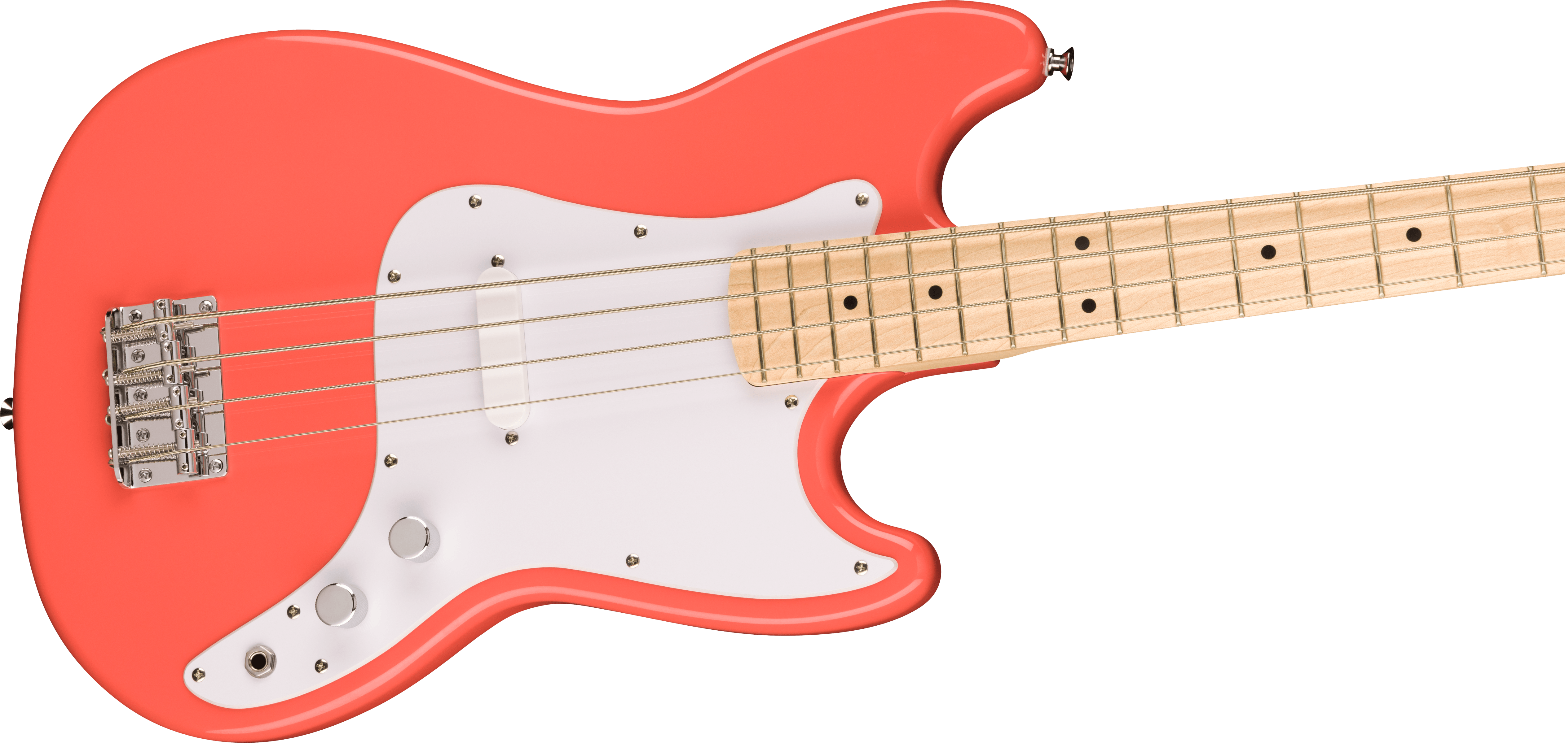 Squier® Squier Sonic® Bronco™ Bass, Maple Fingerboard, White Pickguard, Tahitian Coral
