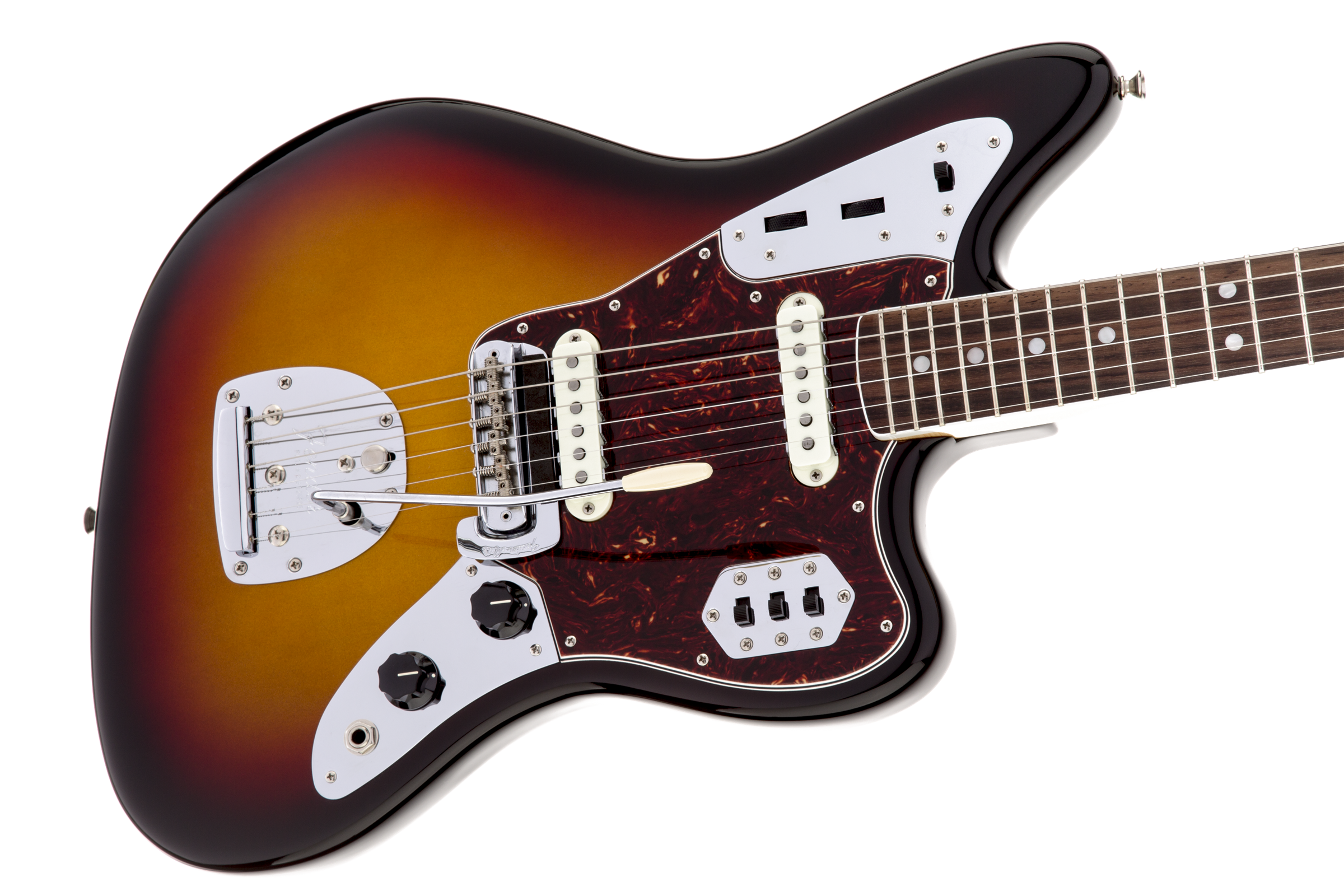 Fender® American Vintage '65 Jaguar®, Round-Lam Rosewood Fingerboard, 3-Color Sunburst