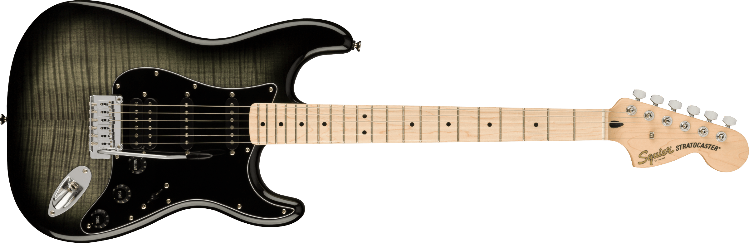 Squier® Affinity Series™ Stratocaster® FMT HSS, Maple Fingerboard, Black Pickguard, Black Burst