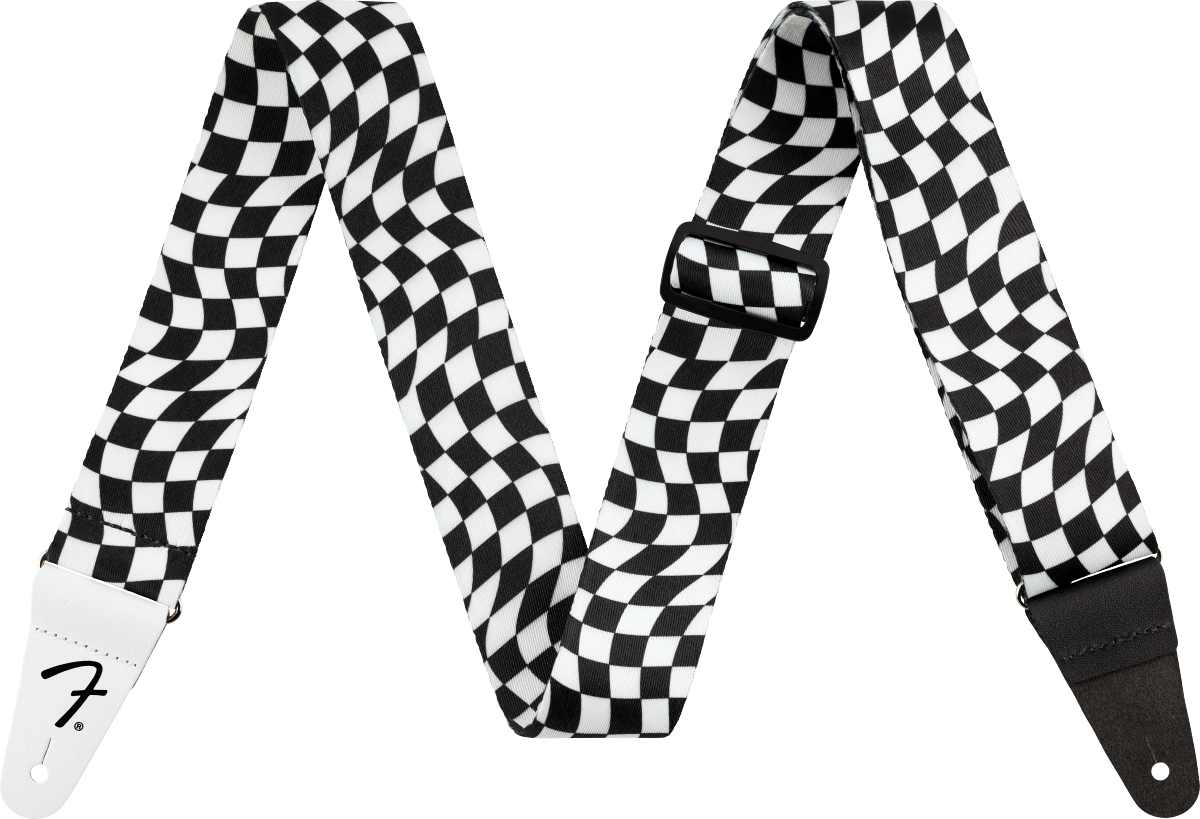 Fender® Wavy Checkerboard Polyester Strap, Black/White