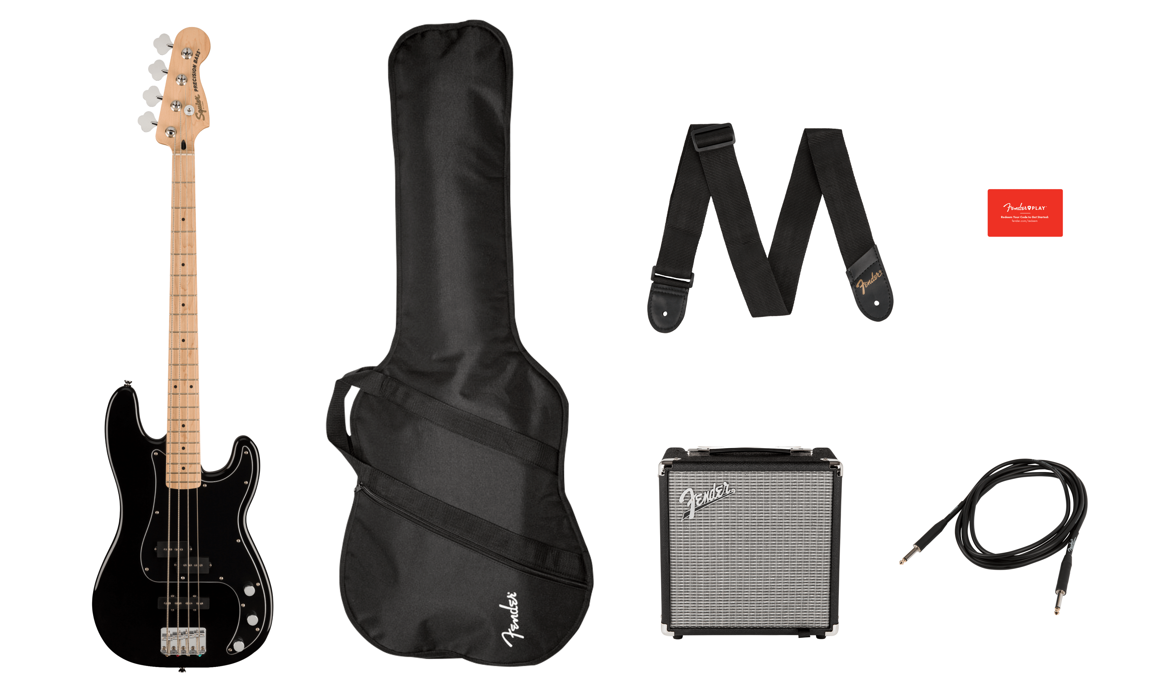 Squier® Affinity Series™ Precision Bass® PJ Pack, Maple Fingerboard, Black, Gig Bag, Rumble 15 - 230V EU