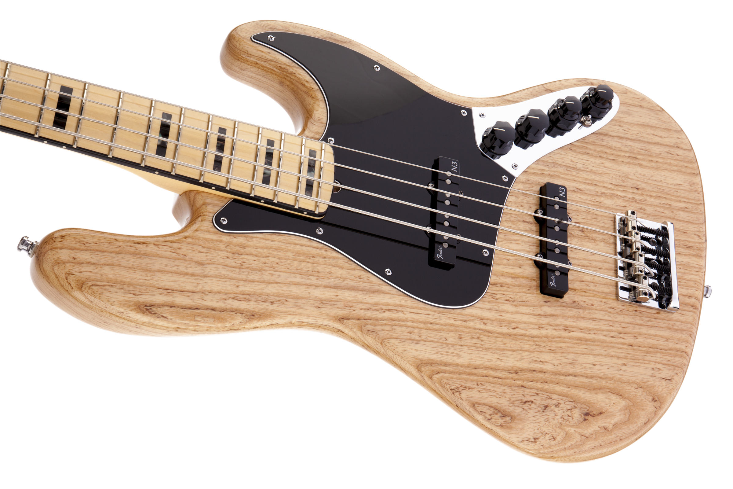 Fender® American Deluxe Jazz Bass® Ash, Maple Fingerboard, Natural, 3-Ply B/W/B Pickguard