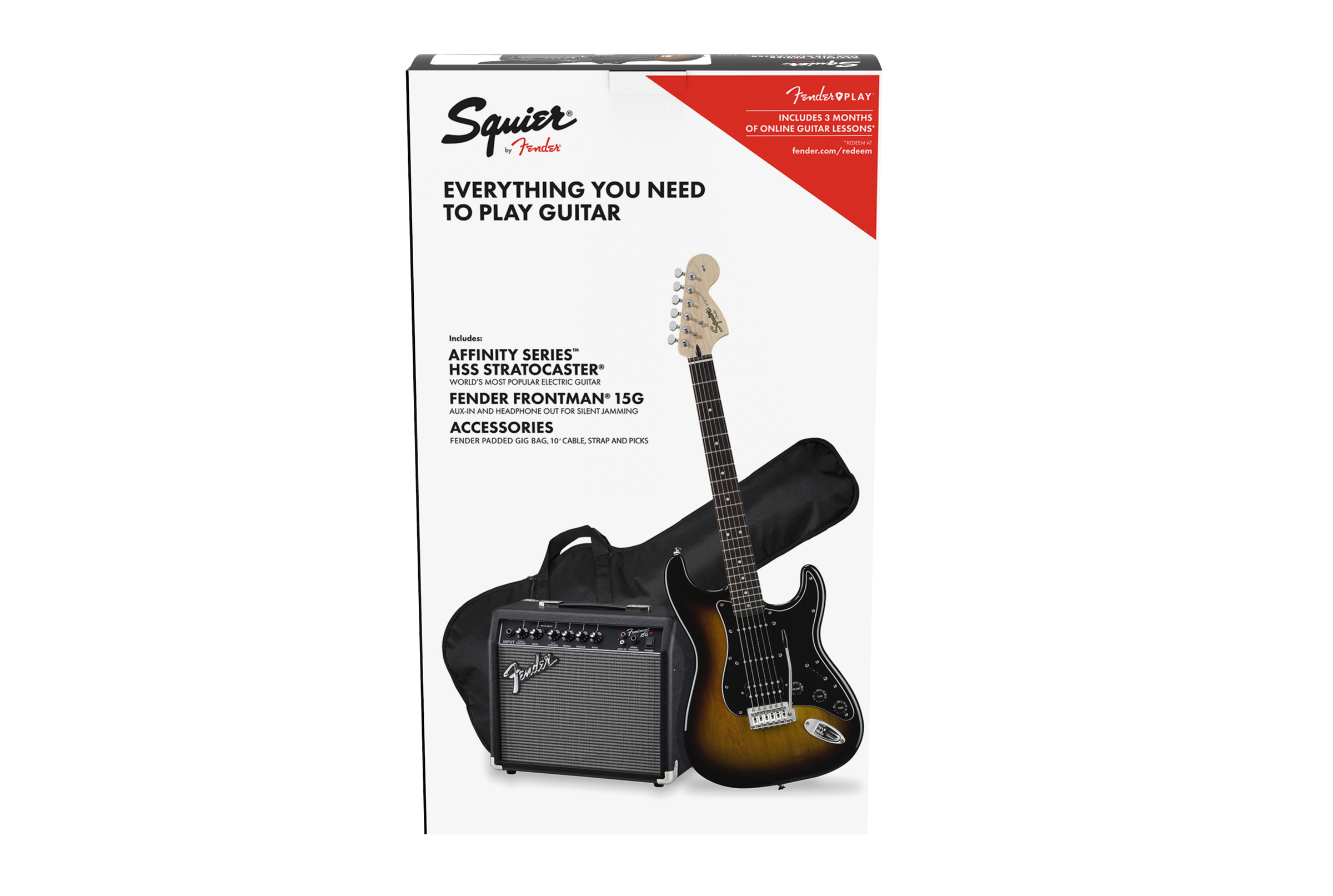 Squier® Affinity Series™ Stratocaster® HSS Pack, Laurel Fingerboard, Brown Sunburst, Gig Bag, 15G - 230V EU