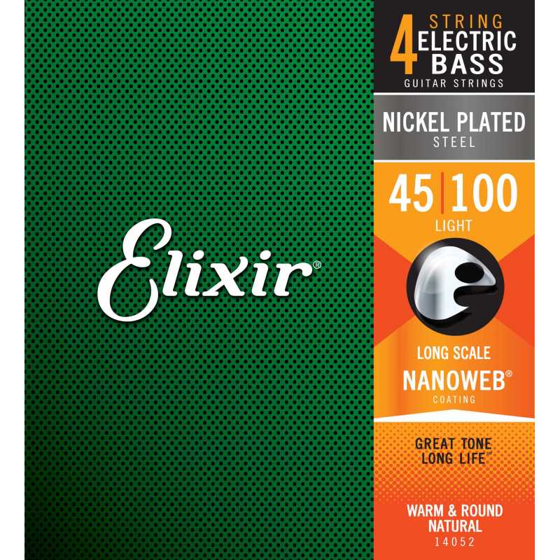 Elixir® 14052 Nickel Plated Steel Bass Strings NANOWEB® Coating Light: .045 .065 .080 .100