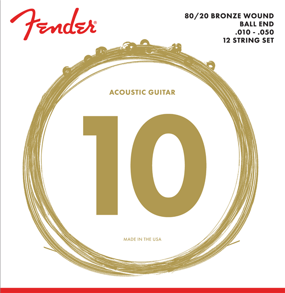 Fender® 80/20 Bronze Acoustic Strings, Ball End, 70-12L .010-.048 Gauges, Set of 12
