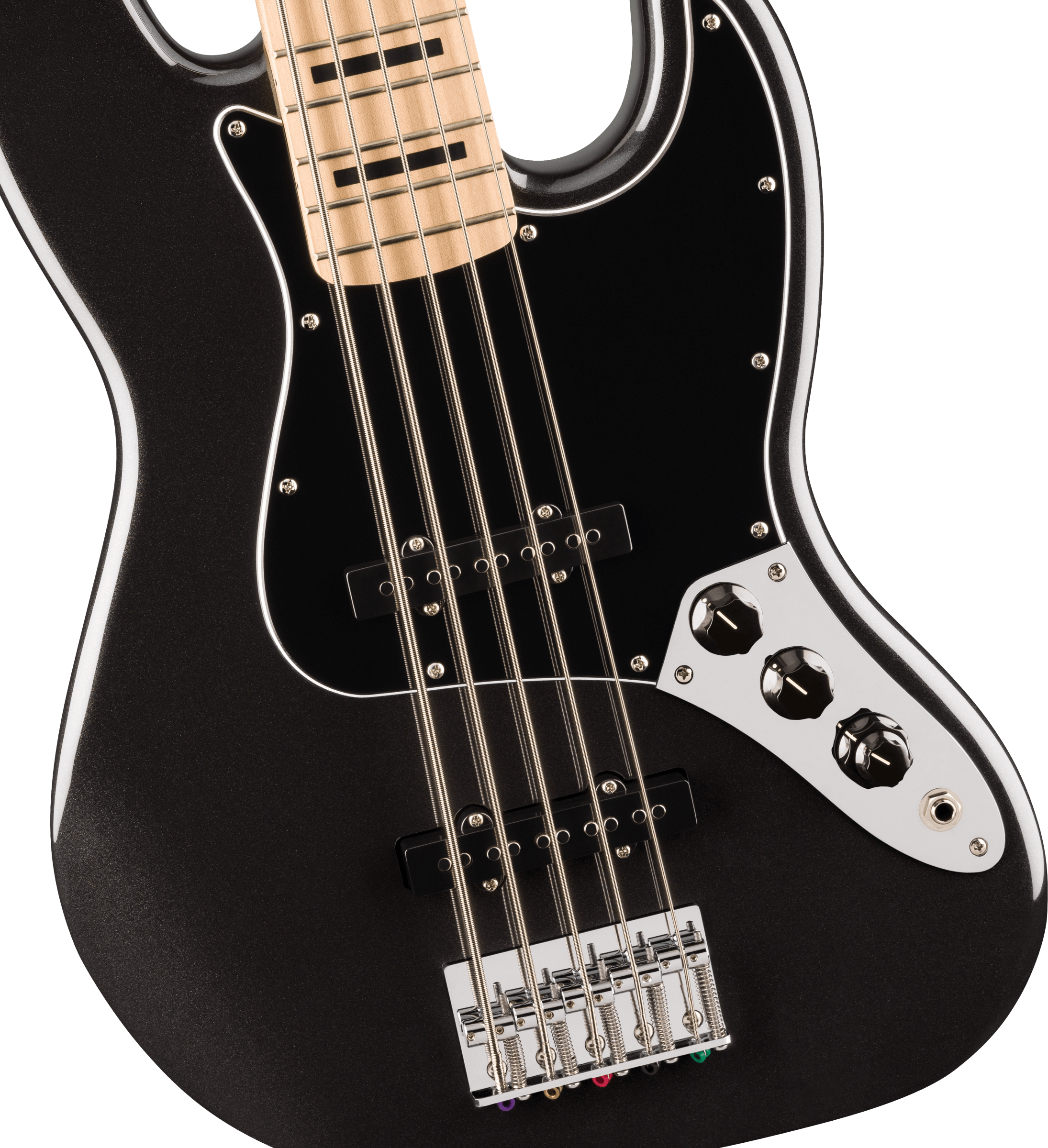 Squier® Affinity Series® Active Jazz Bass® V, Maple Fingerboard, Black Pickguard, Black Metallic