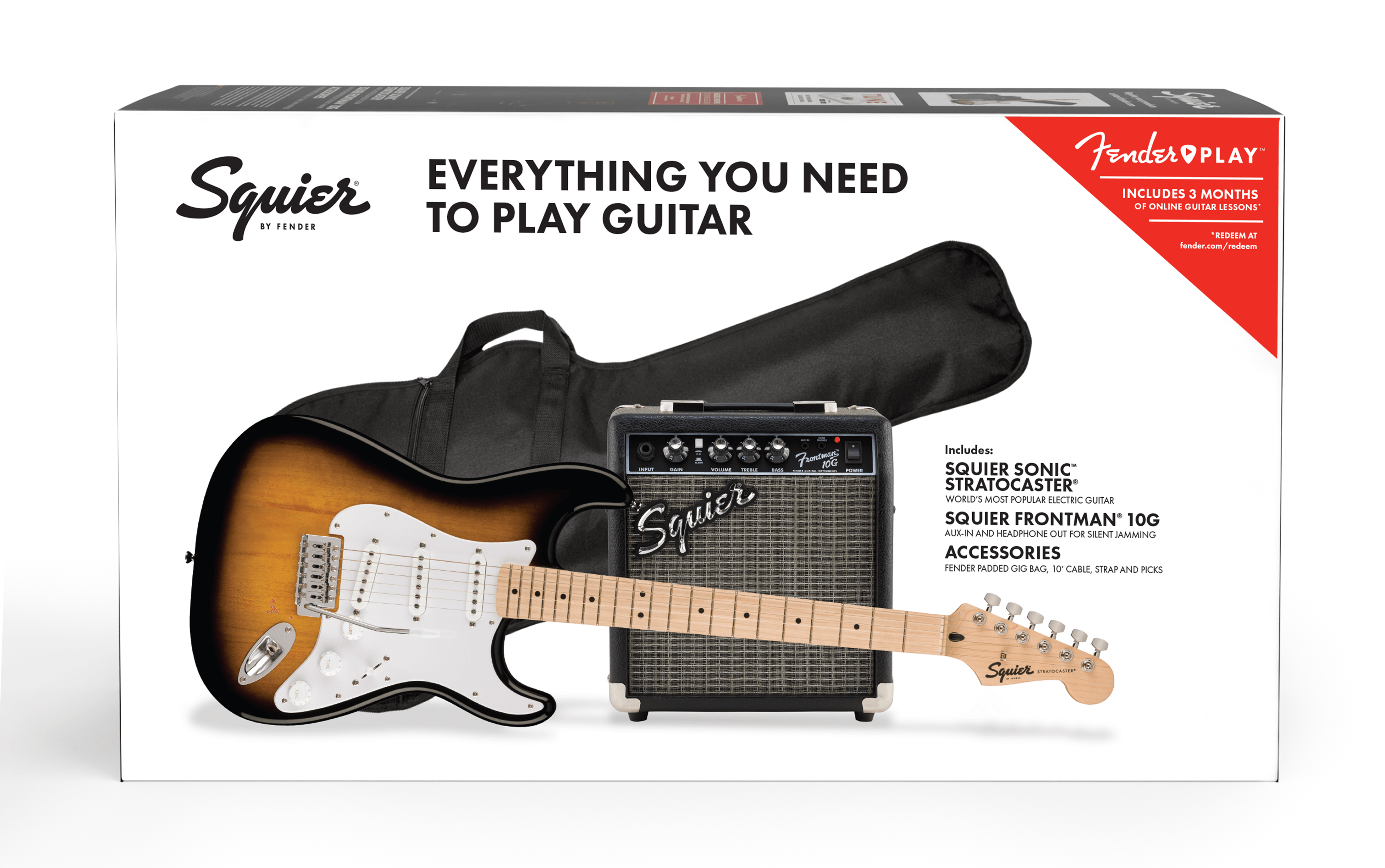 Squier® Sonic® Stratocaster® Pack, Maple Fingerboard, 2-Color Sunburst, Gig Bag, 10G - 230V EU