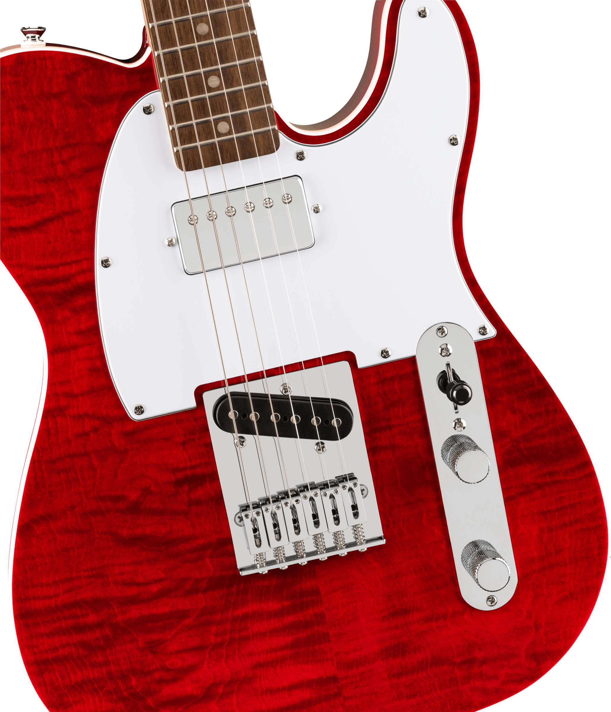 Squier® Affinity Series™ Telecaster® FMT SH, Laurel Fingerboard, White Pickguard, Crimson Red Transparent