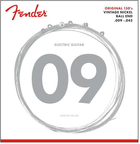 Fender® Original 150 Guitar Strings, Pure Nickel Wound, Ball End, 150L .009-.042 Gauges, (6)