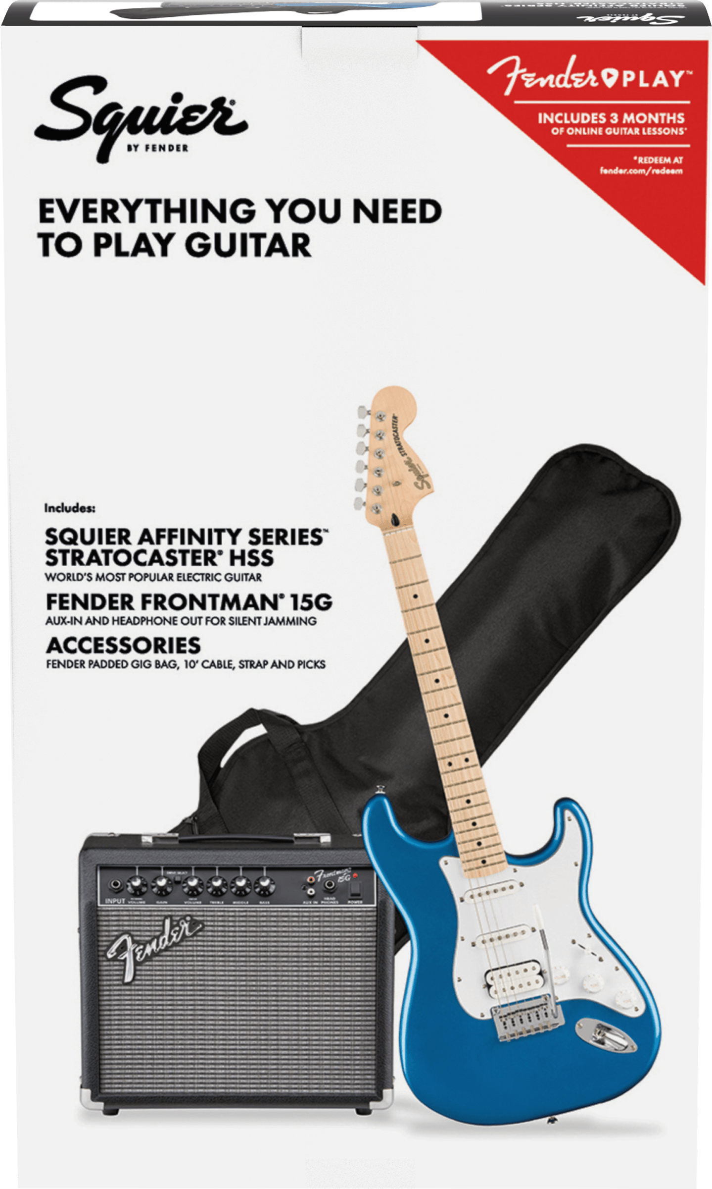 Squier® Affinity Series™ Stratocaster® HSS Pack, Maple Fingerboard, Lake Placid Blue, Gig Bag, 15G - 230V EU