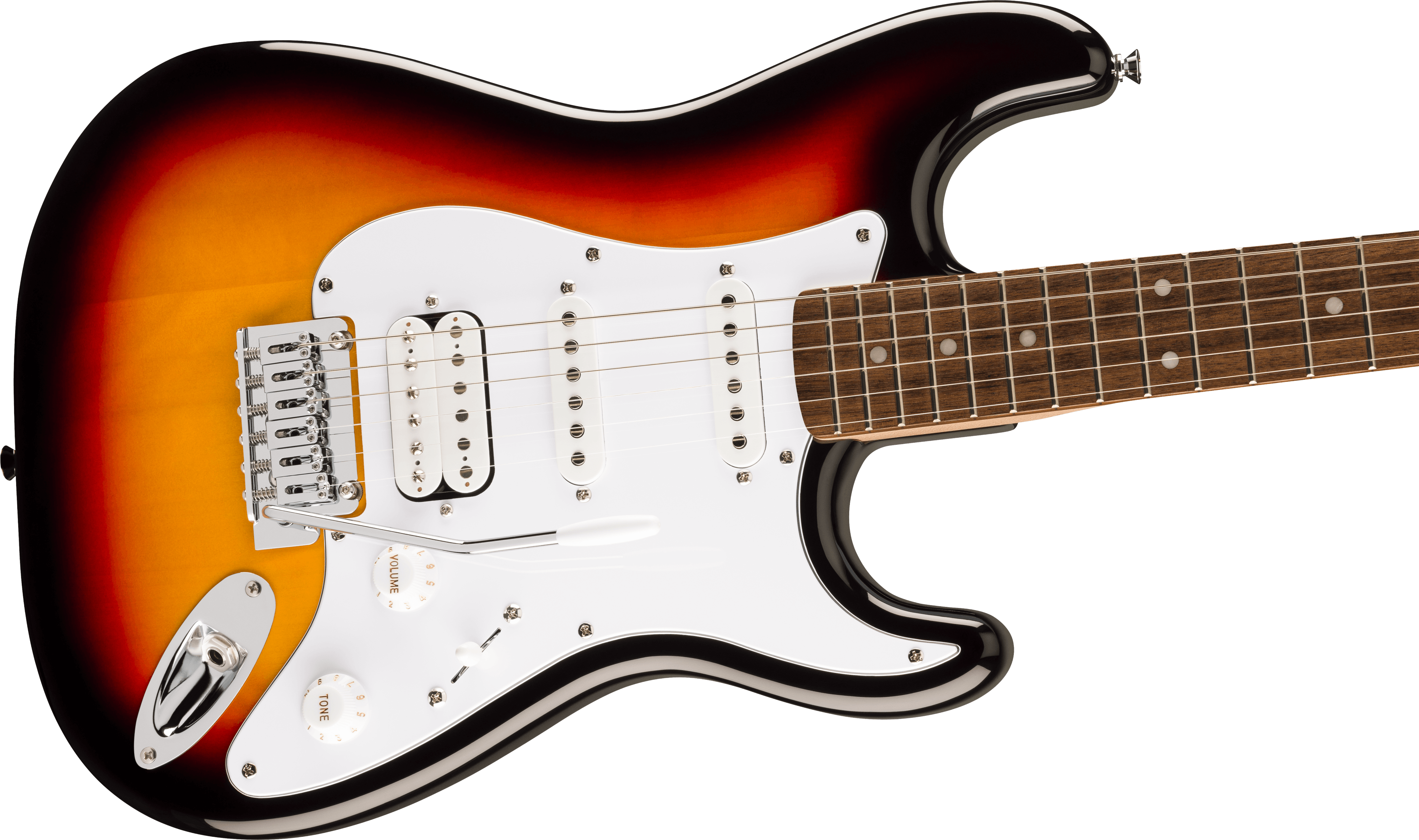 Squier® Affinity Series™ Stratocaster® Junior HSS, Laurel Fingerboard, White Pickguard, 3-Color Sunburst