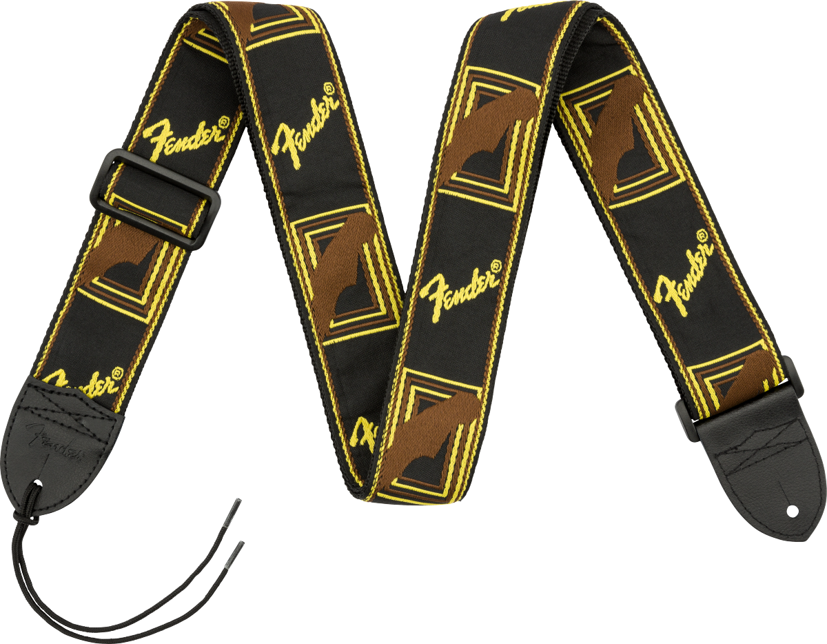 Fender® Monogrammed Strap, Black/Yellow/Brown, 2"