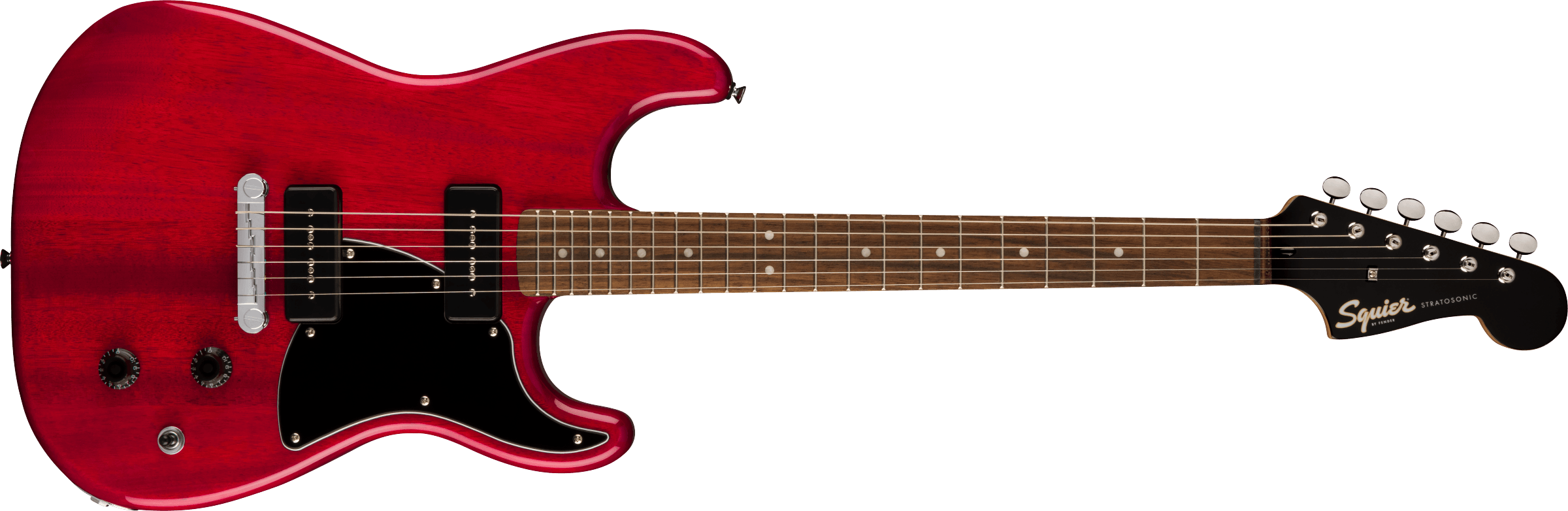 Squier® Paranormal Strat-O-Sonic, Laurel Fingerboard, Black Pickguard, Crimson Red Transparent