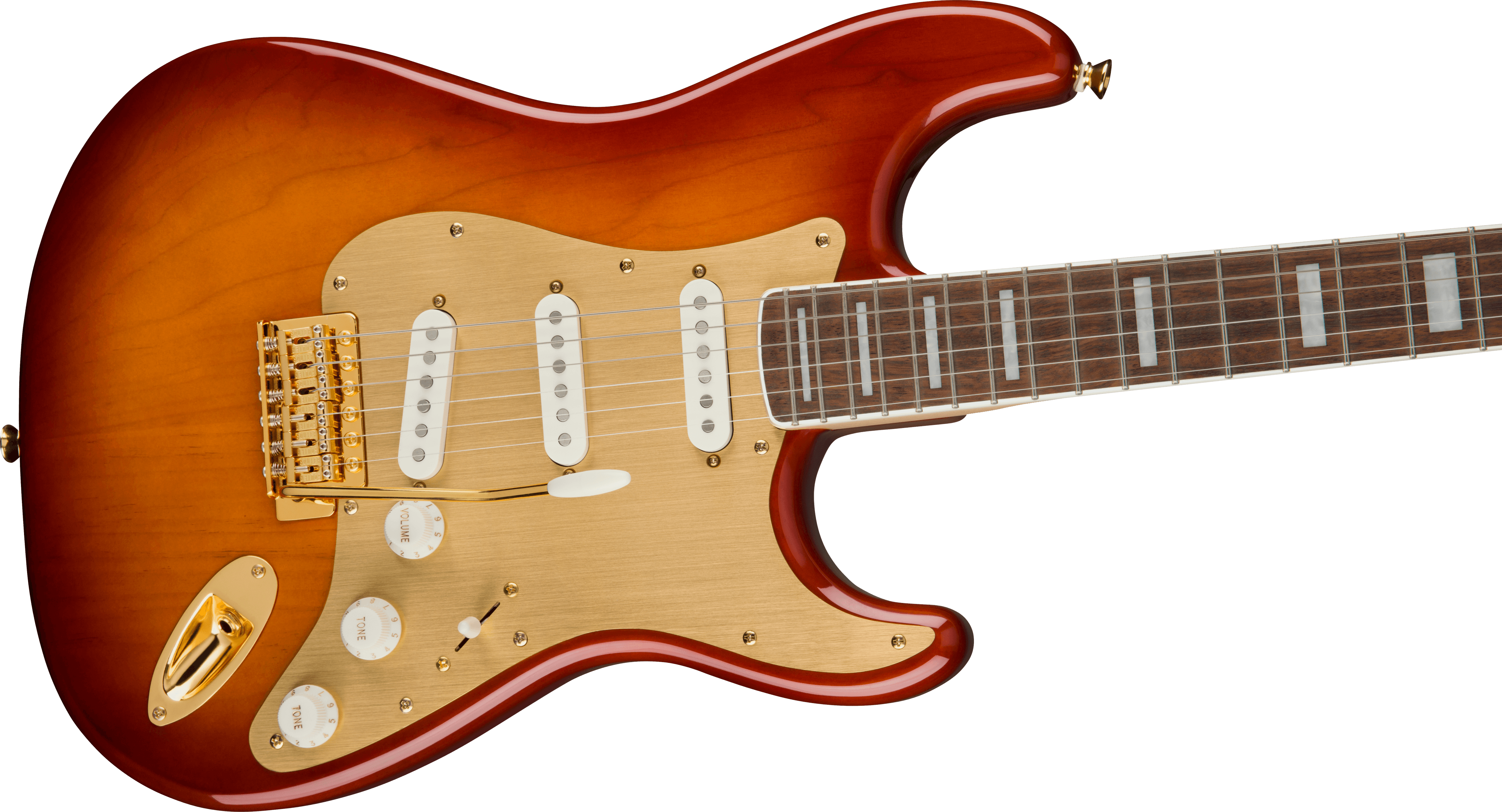 Squier® 40th Anniversary Stratocaster®, Gold Edition, Laurel Fingerboard, Gold Anodized Pickguard, Sienna Sunburst