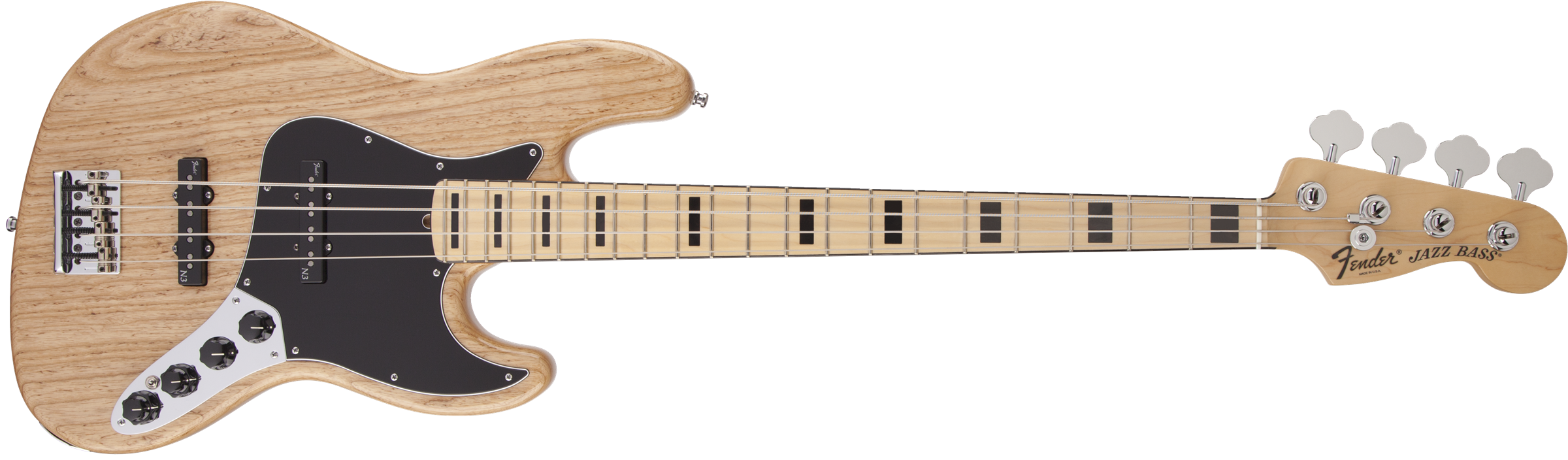 Fender® American Deluxe Jazz Bass® Ash, Maple Fingerboard, Natural, 3-Ply B/W/B Pickguard