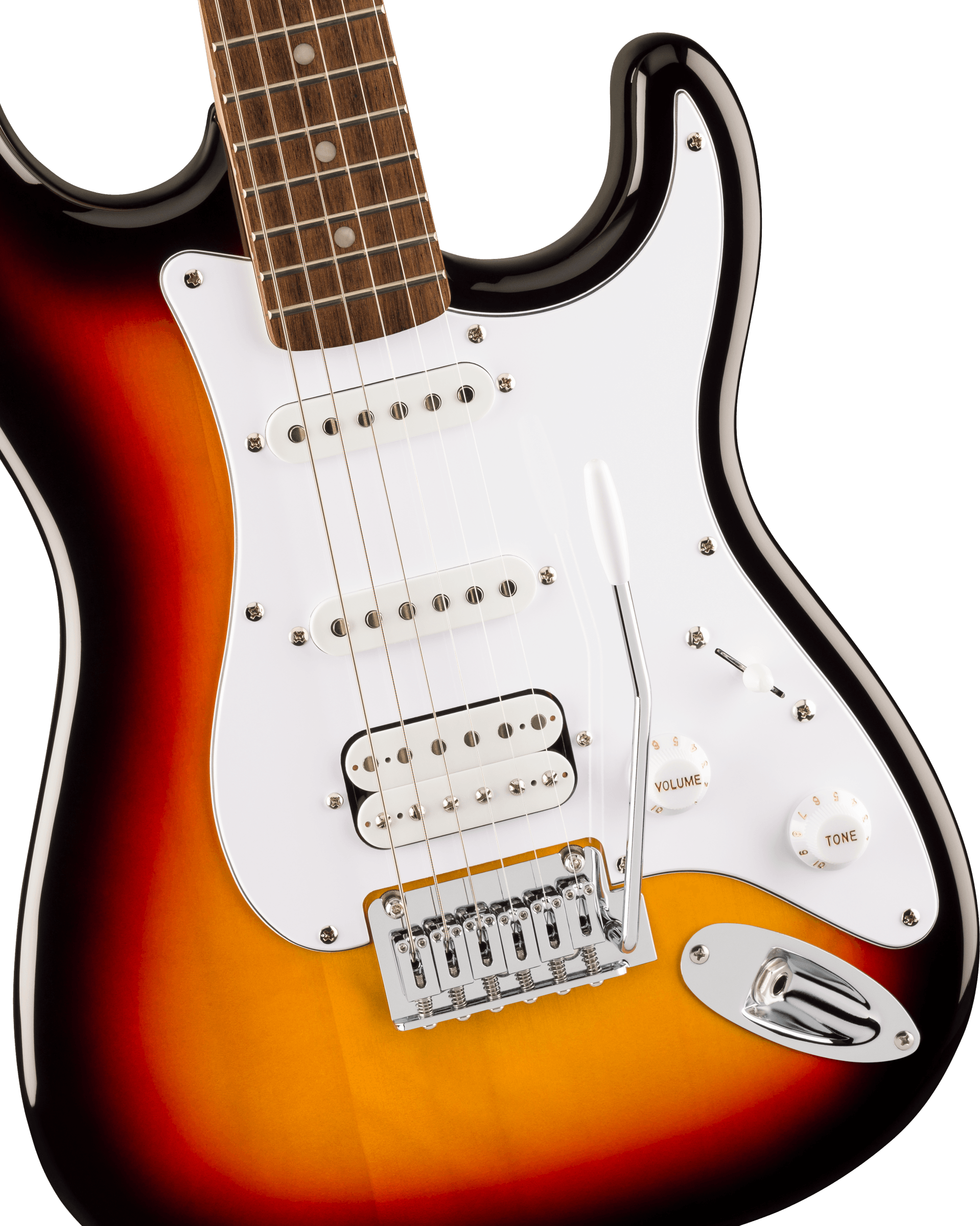 Squier® Affinity Series™ Stratocaster® Junior HSS, Laurel Fingerboard, White Pickguard, 3-Color Sunburst