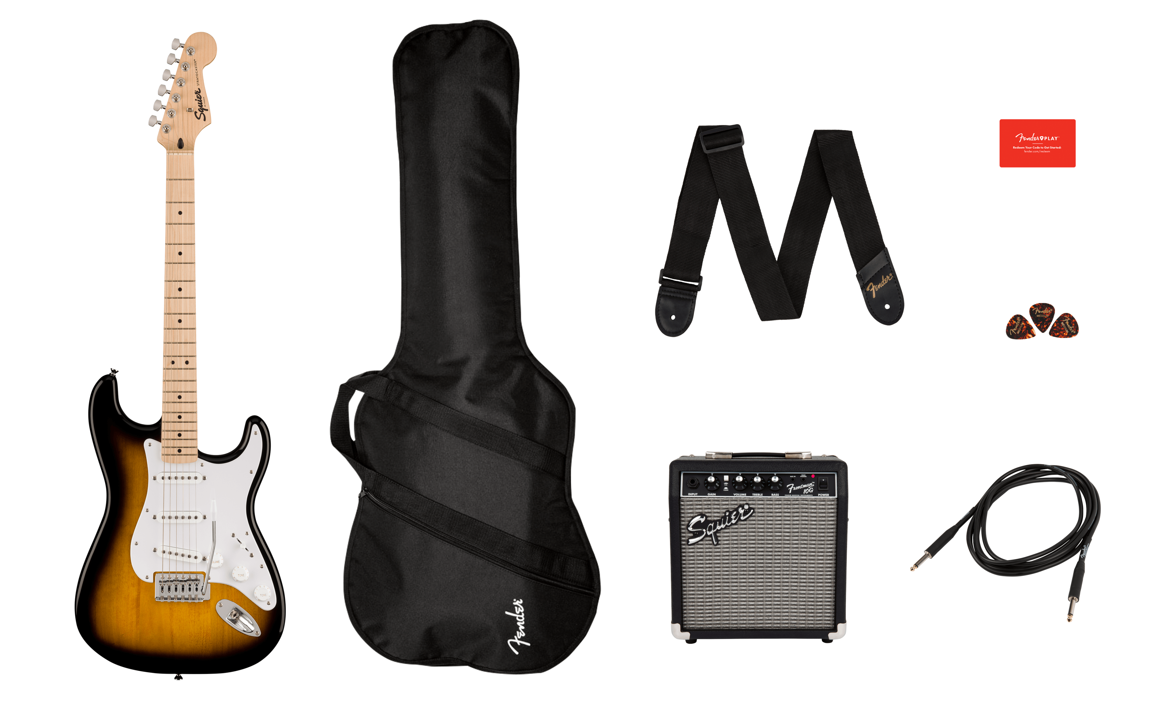 Squier® Sonic® Stratocaster® Pack, Maple Fingerboard, 2-Color Sunburst, Gig Bag, 10G - 230V EU