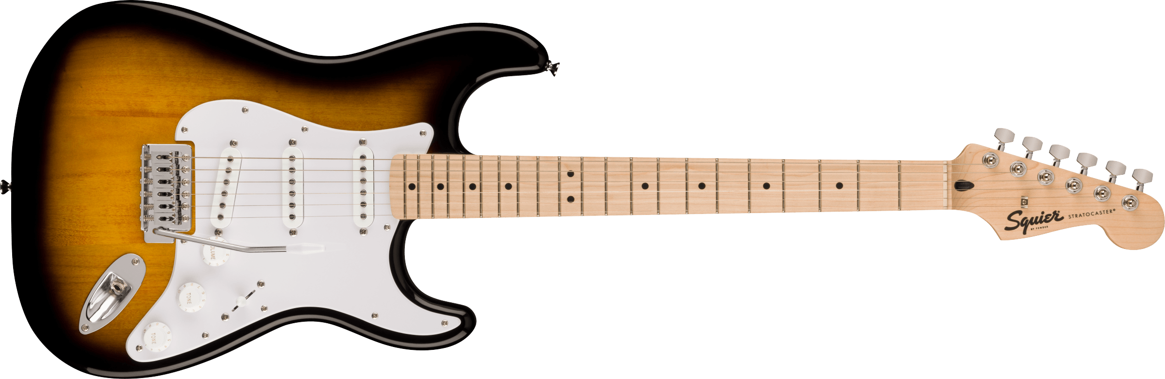 Squier® Sonic® Stratocaster®, Maple Fingerboard, White Pickguard, 2-Color Sunburst