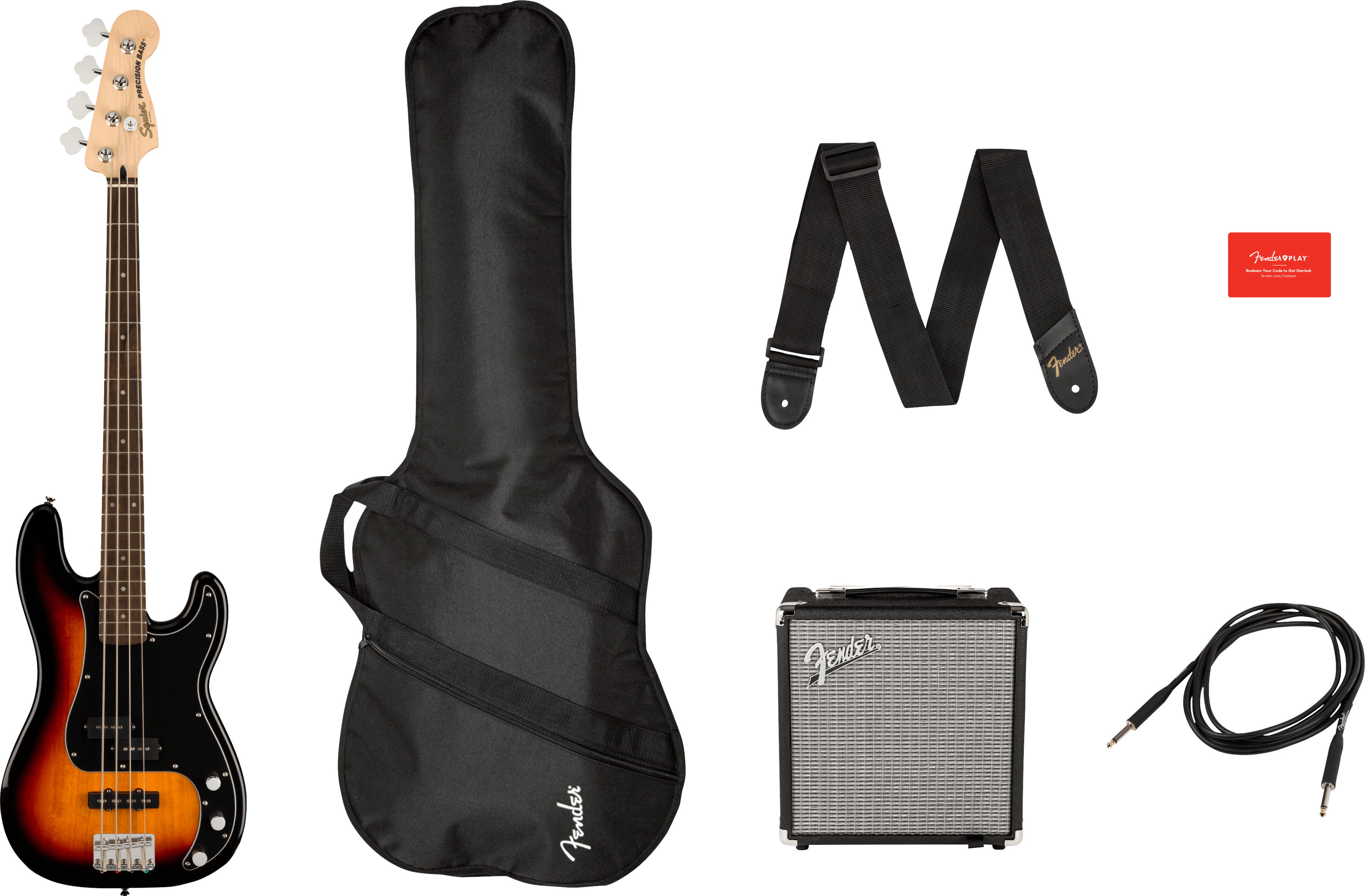 Squier® Affinity Series® Precision Bass® PJ Pack, Laurel Fingerboard, 3-Color Sunburst, Gig Bag, Rumble 15 - 230V UK