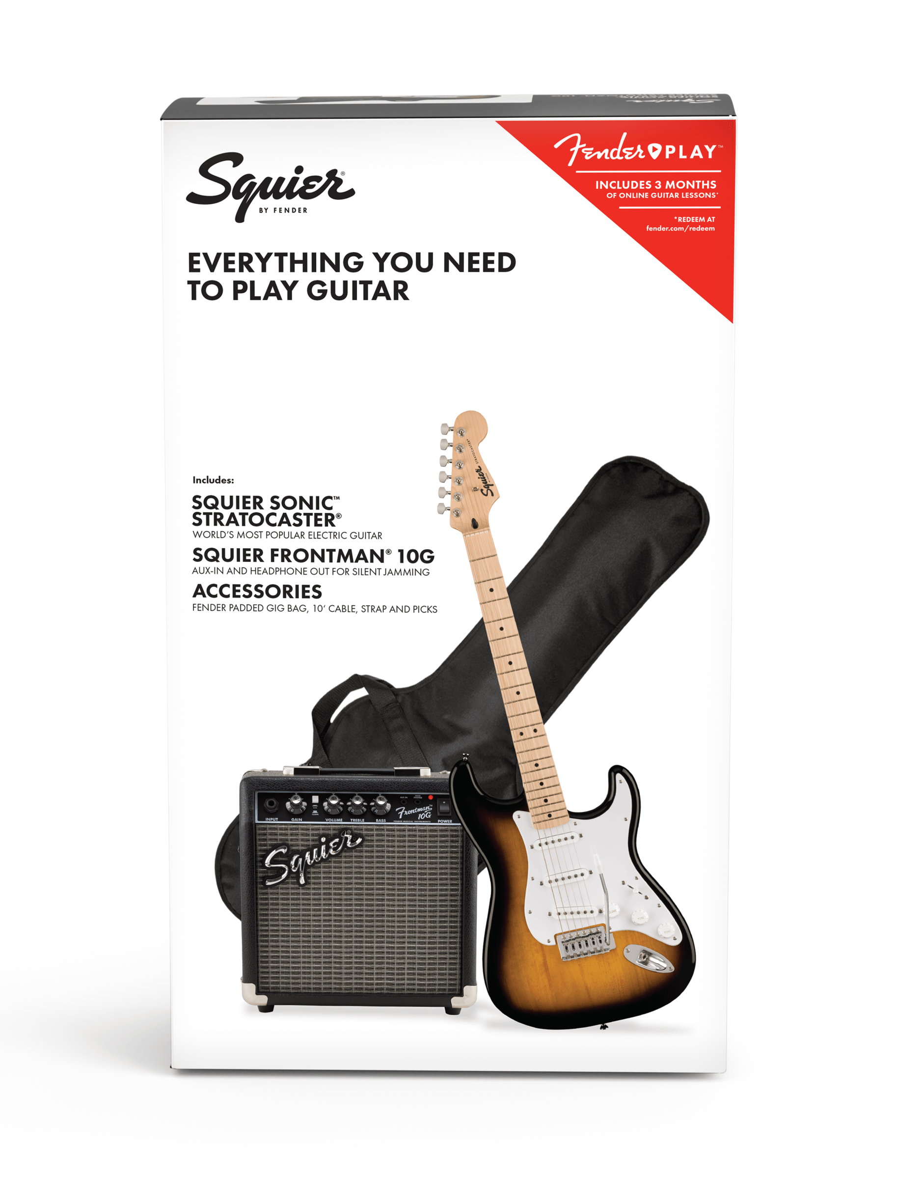 Squier® Sonic® Stratocaster® Pack, Maple Fingerboard, 2-Color Sunburst, Gig Bag, 10G - 230V EU