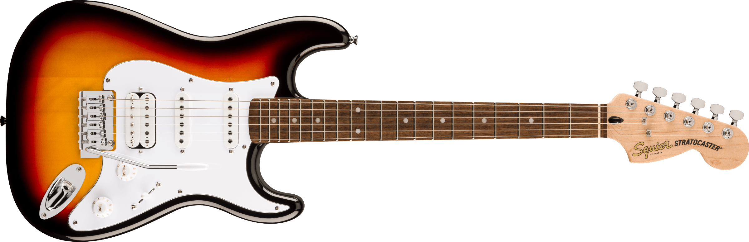 Squier® Affinity Series™ Stratocaster® Junior HSS, Laurel Fingerboard, White Pickguard, 3-Color Sunburst