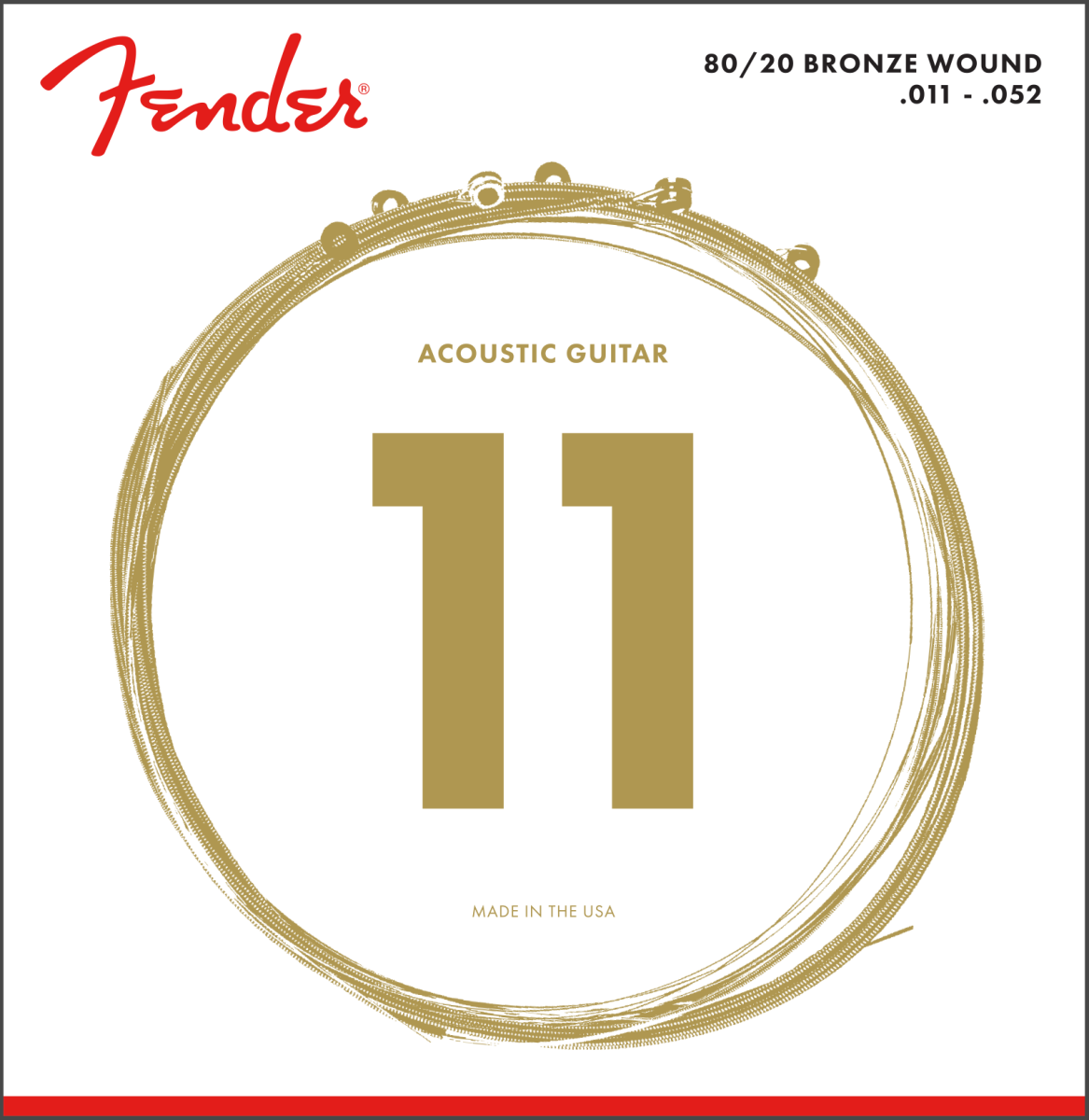 Fender® 80/20 Bronze Acoustic Strings, Ball End, 70CL .011-.052 Gauges