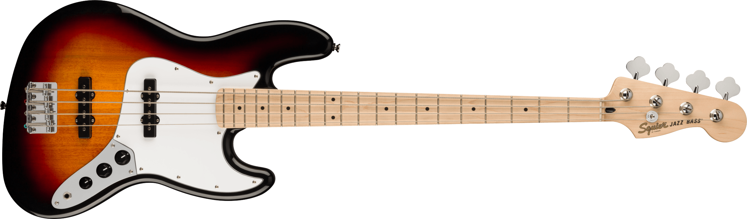 Squier® Affinity Series® Jazz Bass®, Maple Fingerboard, White Pickguard, 3-Color Sunburst