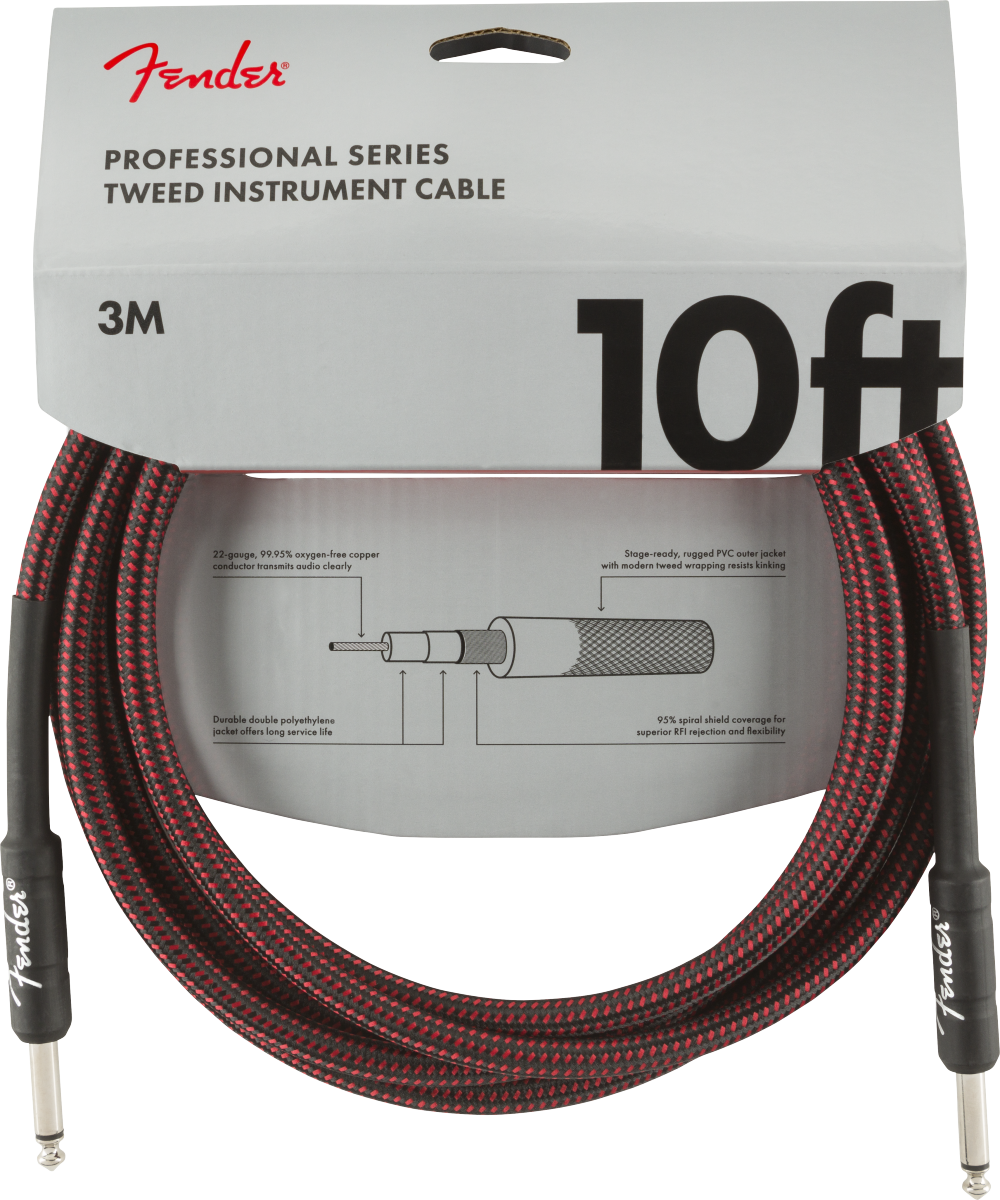 Fender®  Professional Series Instrument Cables, 10', Red Tweed