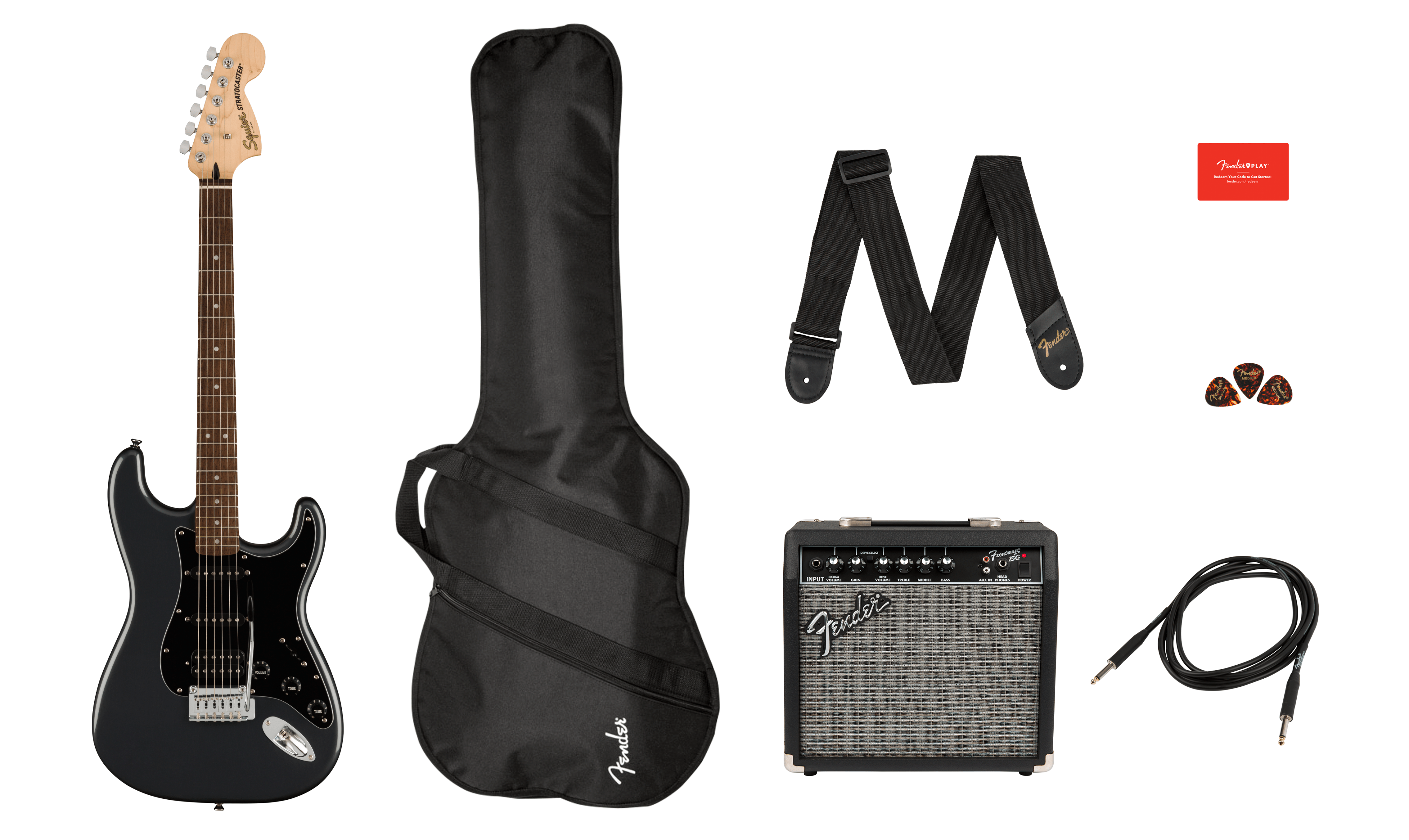 Squier® Affinity Series™ Stratocaster® HSS Pack, Laurel Fingerboard, Charcoal Frost Metallic, Gig Bag, 15G - 230V EU