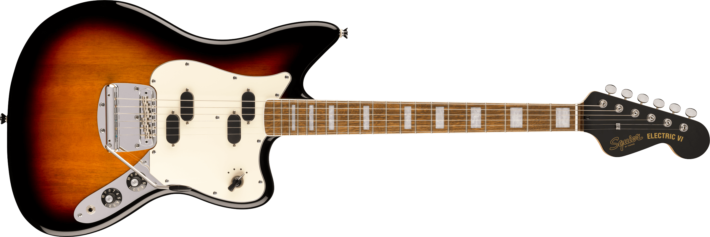 Squier® Paranormal Electric VI, Laurel Fingerboard, Parchment Pickguard, 3-Color Sunburst