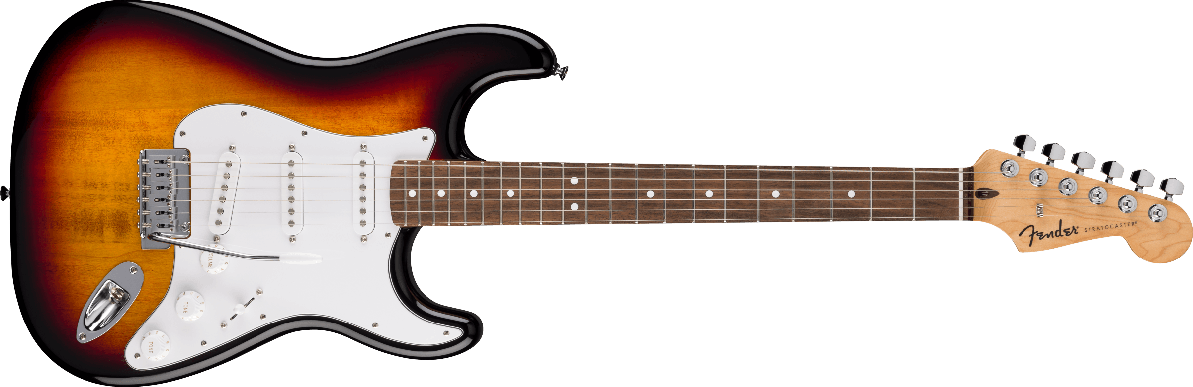 Fender® Standard Stratocaster®, Laurel Fingerboard, White Pickguard, 3-Color Sunburst
