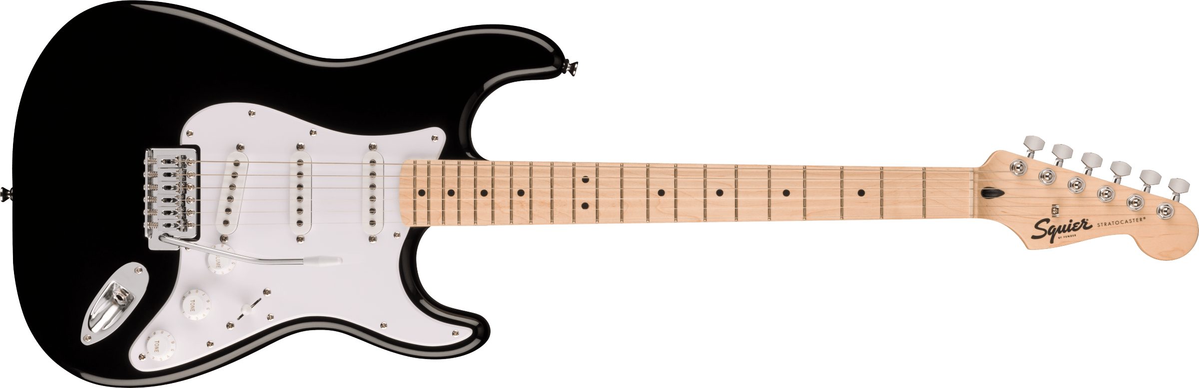 Squier® Sonic® Stratocaster®, Maple Fingerboard, White Pickguard, Black
