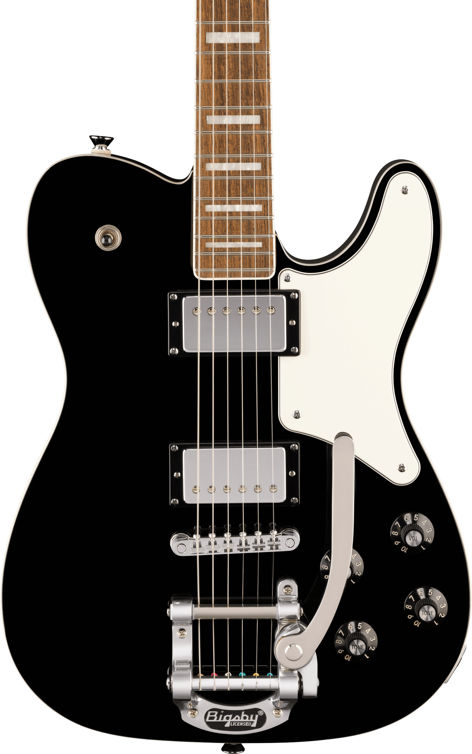 Squier® Paranormal Troublemaker Telecaster® Deluxe Bigsby®, Laurel Fingerboard, Parchment Pickguard, Black