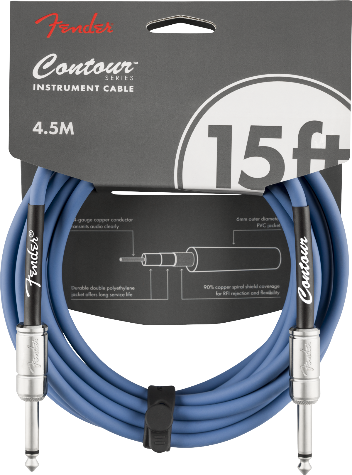 Fender® Contour™ Instrument Cable, Lake Placid Blue, 15'