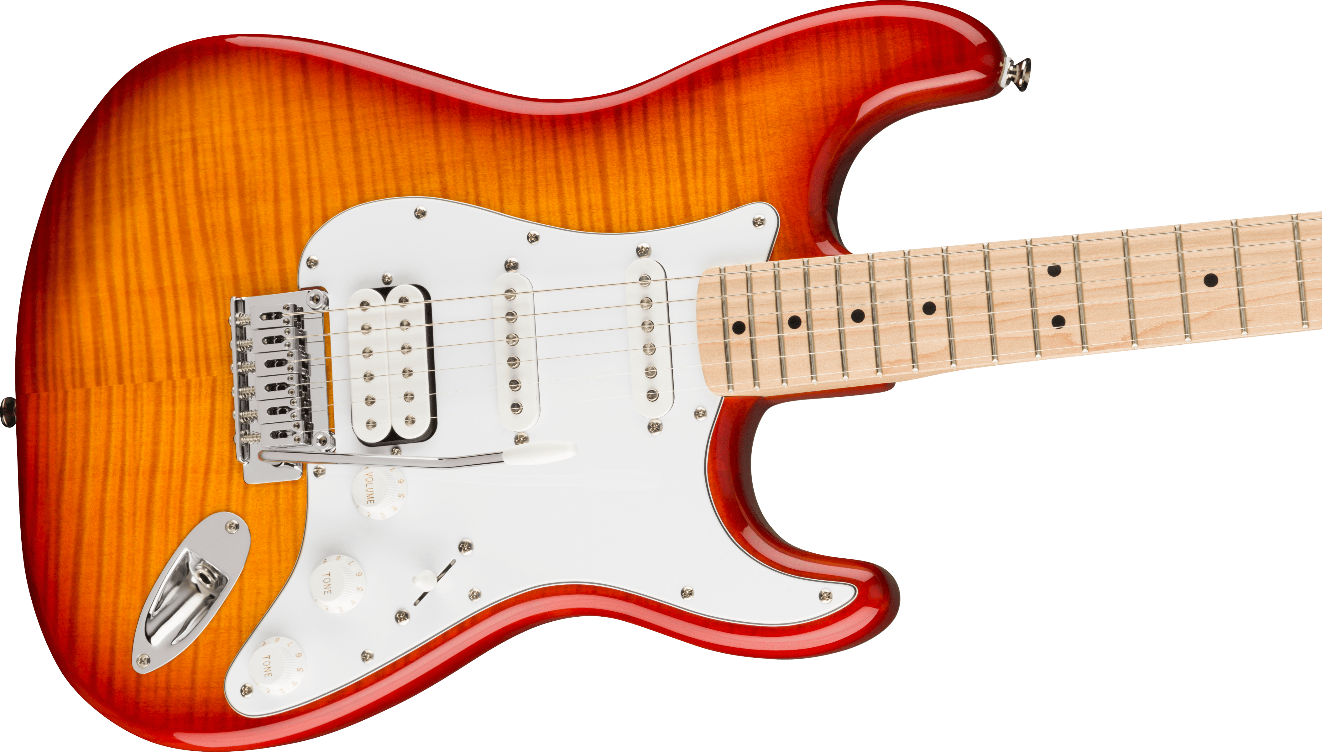 Squier® Affinity Series™ Stratocaster® FMT HSS, Maple Fingerboard, White Pickguard, Sienna Sunburst