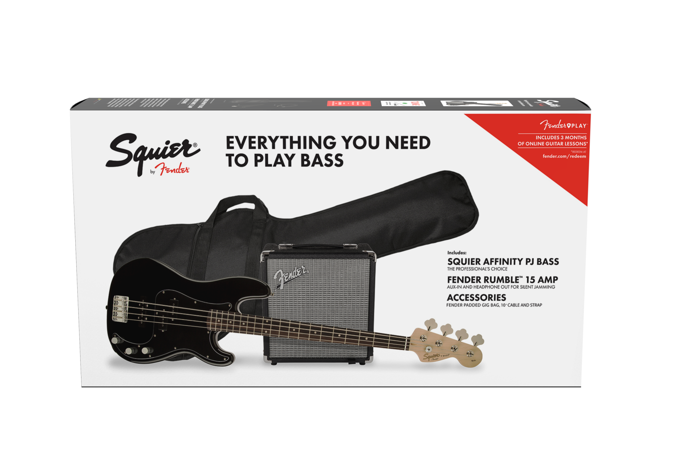 Squier® Affinity Series™ Precision Bass® PJ Pack, Laurel Fingerboard, Black, Gig Bag, Rumble™ 15 - 230V EU