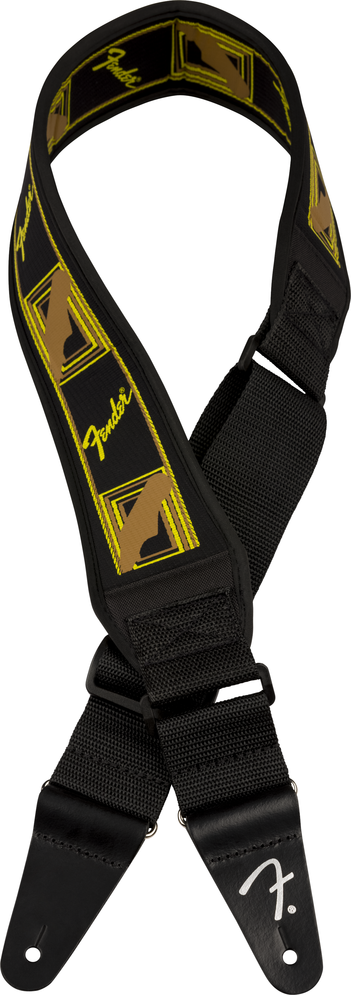 Fender® Swell™ Neoprene Strap, Blk/Ylw/Brn Mono, 2.5"