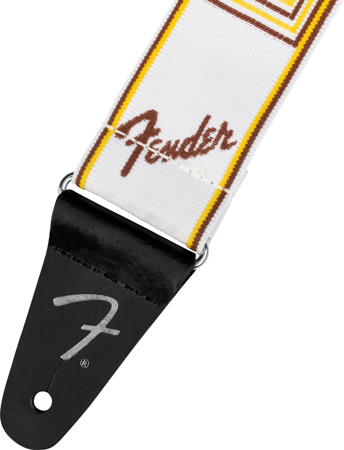 Fender® WeighLess™ Monogram Strap, White/Brown/Yellow, 2"