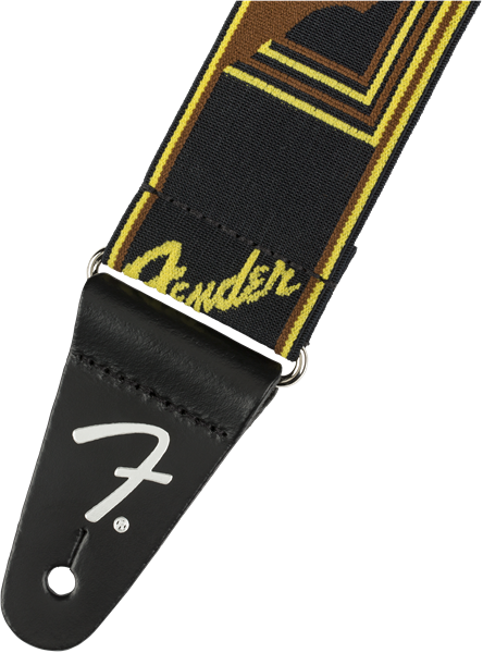 Fender® WeighLess™ Monogram Strap, Black/Yellow/Brown, 2"