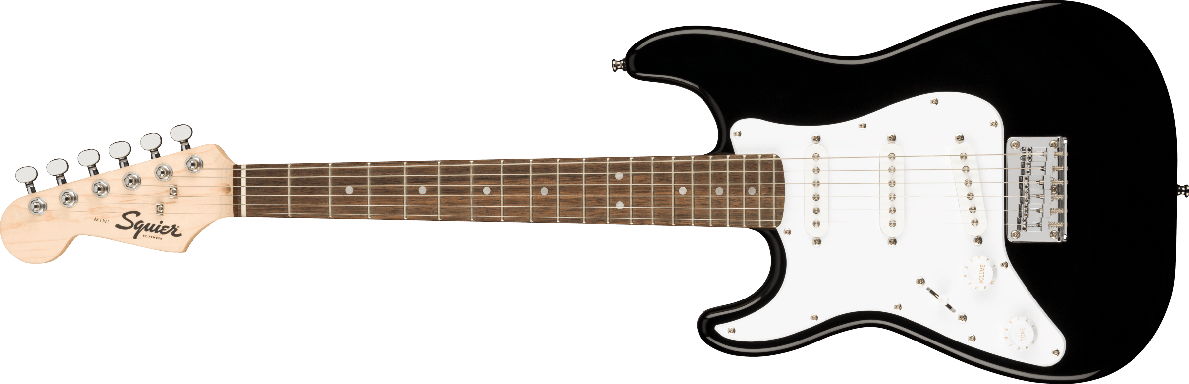 Squier® Mini Stratocaster® Left-Handed, Laurel Fingerboard, White Pickguard, Black