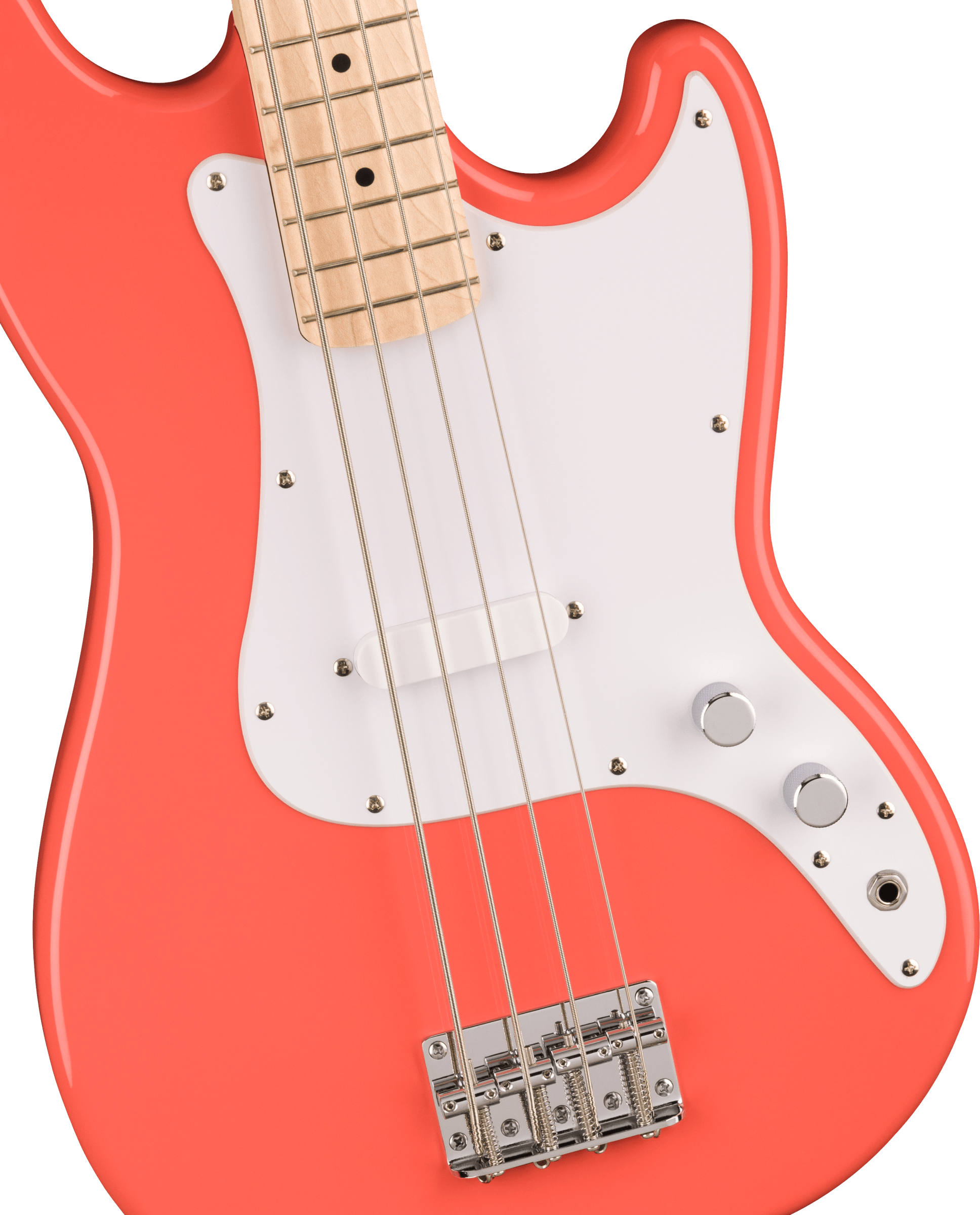 Squier® Squier Sonic® Bronco™ Bass, Maple Fingerboard, White Pickguard, Tahitian Coral