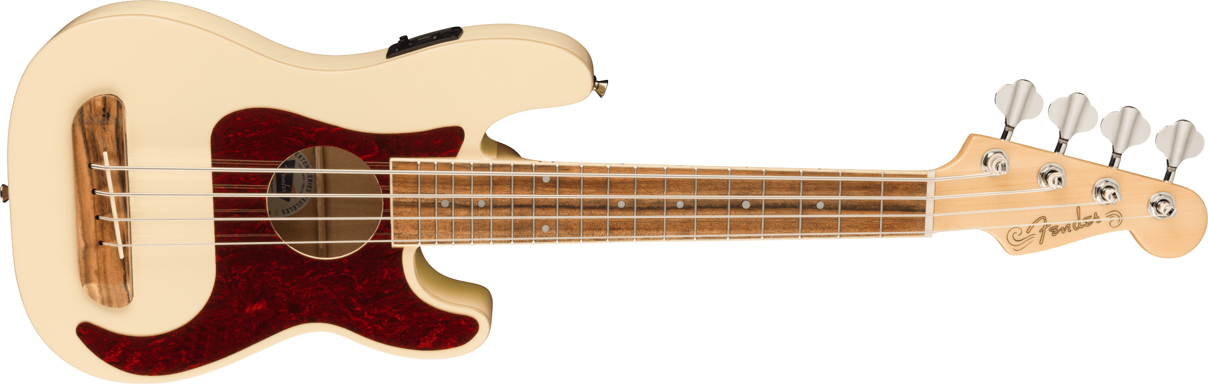 Fender® Fullerton Precision Bass® Uke, Walnut Fingerboard, Tortoiseshell Pickguard, Olympic White