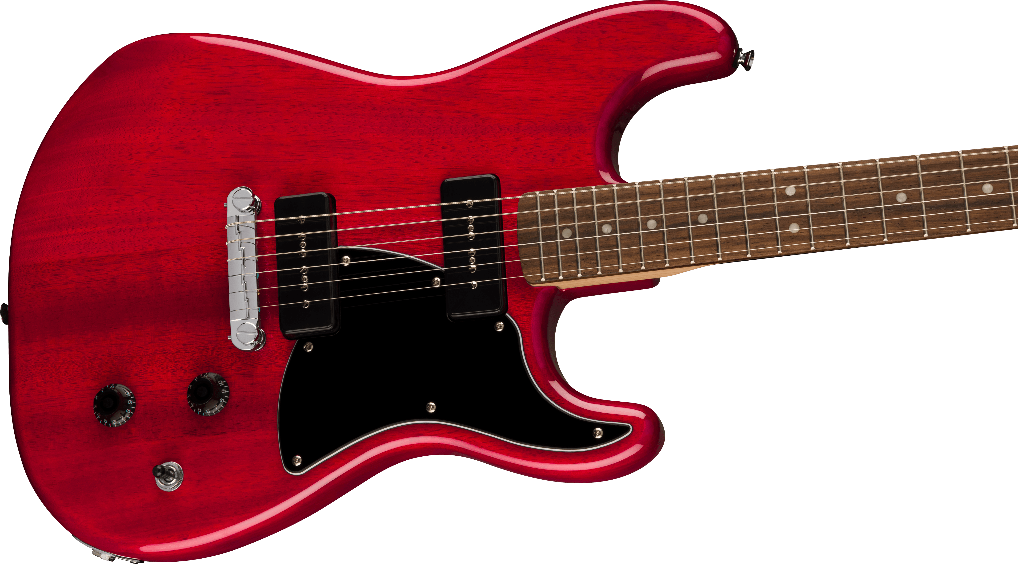 Squier® Paranormal Strat-O-Sonic, Laurel Fingerboard, Black Pickguard, Crimson Red Transparent