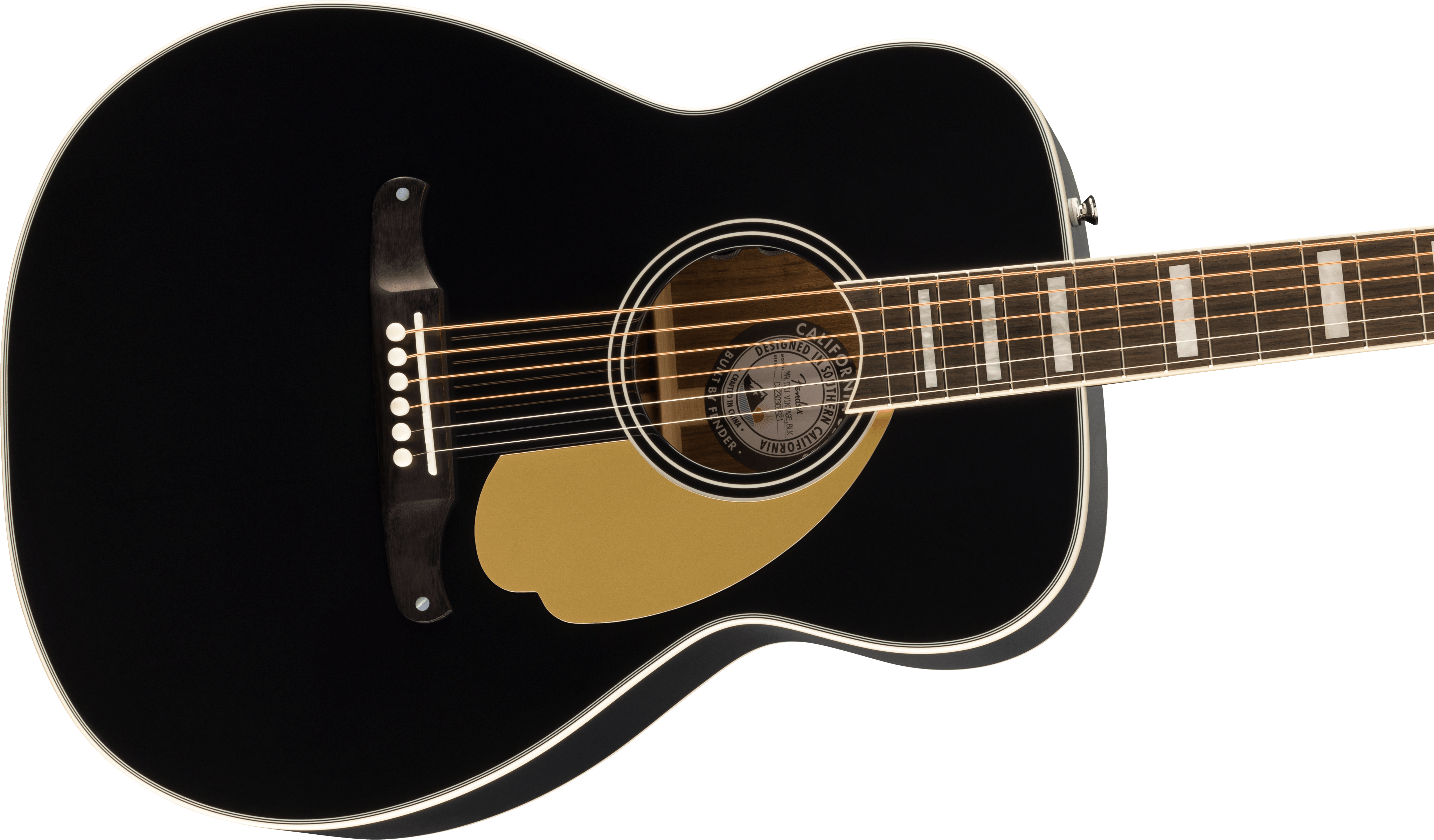 Fender® California Vintage Malibu with Case, Gold Pickguard, Matching Headstock, Black