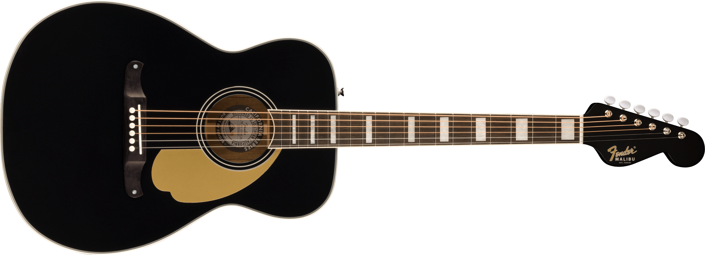 Fender® California Vintage Malibu with Case, Gold Pickguard, Matching Headstock, Black