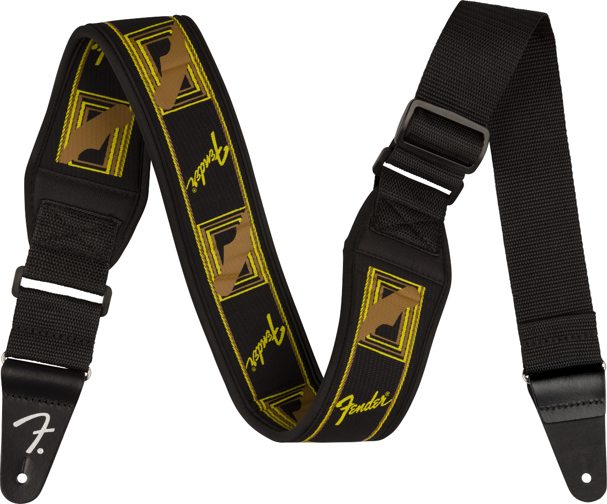 Fender® Swell™ Neoprene Strap, Blk/Ylw/Brn Mono, 2.5"
