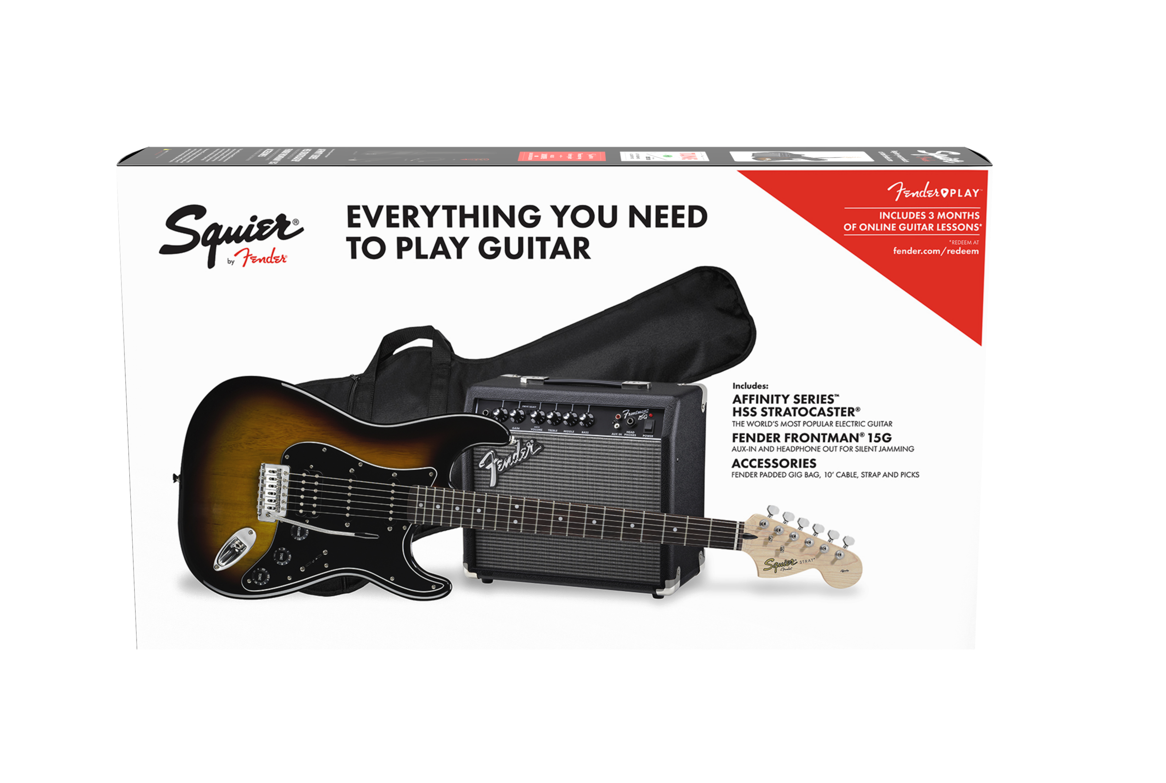 Squier® Affinity Series™ Stratocaster® HSS Pack, Laurel Fingerboard, Brown Sunburst, Gig Bag, 15G - 230V EU