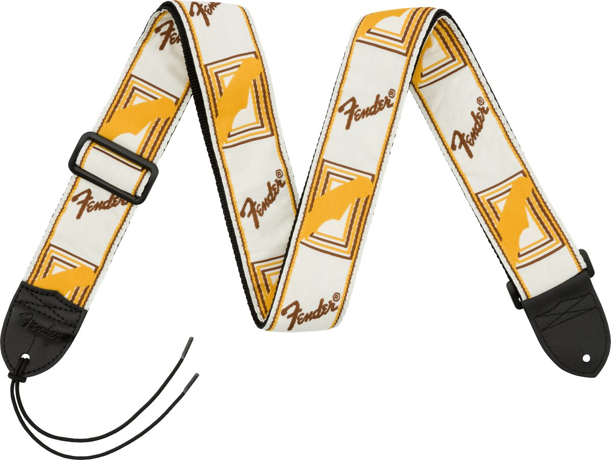 Fender® Monogrammed Strap, White/Brown/Yellow, 2"